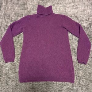 Julie & Jack 100% Cashmere Purple Pleat Yoke Turtleneck Sweater